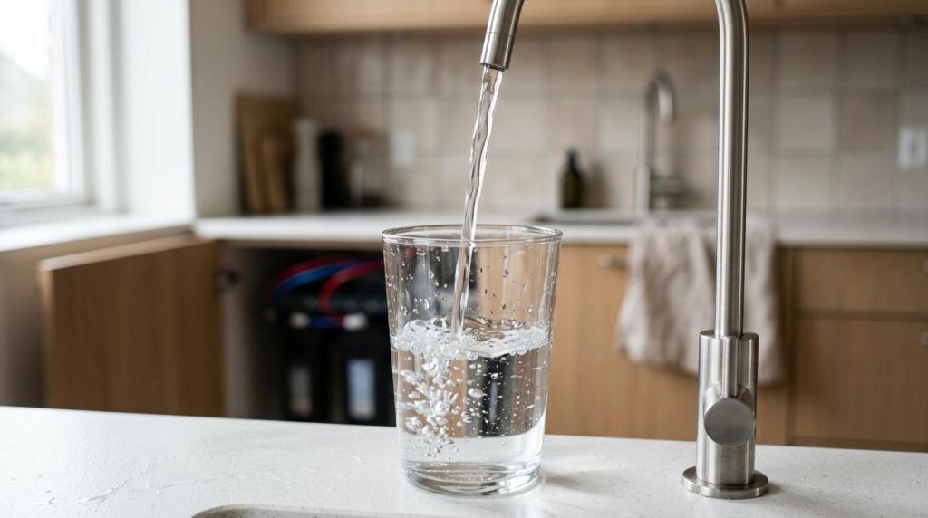 Et vandfiltreringssystem monteret i hjemmet til effektiv fjernelse af PFAS fra drikkevandet.