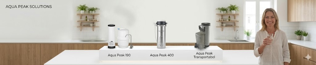 Et udvalg af avancerede vandrensere og komplette osmoseanlæg fra den innovative Aqua Peak serie.